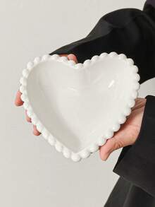 1pc/2pcs French Ins Style White Ceramic Cake Plate, Pearl Edged Porcelain Dessert Plate, Household Dish Snack Plate Dessert Bowl