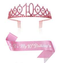 2pcs/Set 4th 5th 6th 7th 8th 9th 10th 12th 13t 16th Birthday Gift Party Favor Rhinestone Crown Jewelry Peony Ribbon Number Etiquette Rose Flower Shoulder Strap Onion Powder Cloth Belt Holiday Dress Up Set Fashion Number Delicate Crown Tiara Hair Accessories It's My Birthday For Pink - Rose Gold - View 17