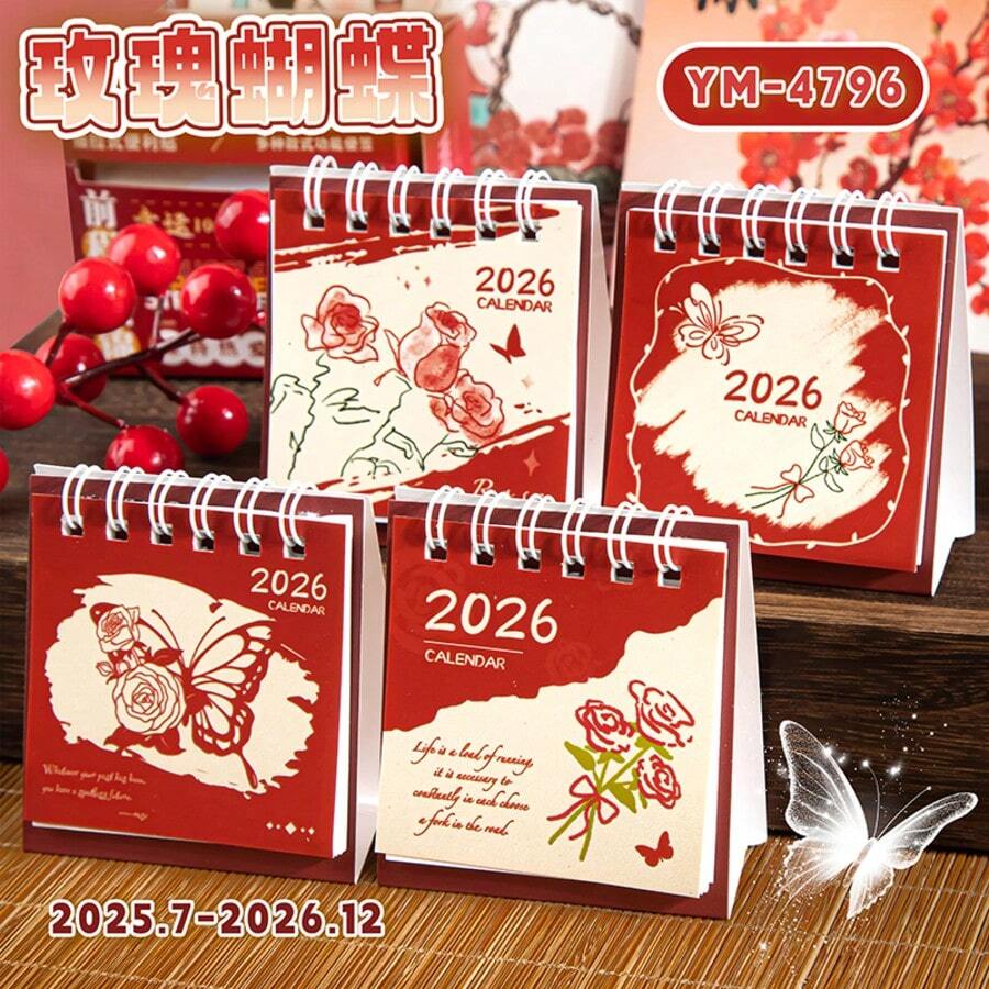 Calendario mini 2026 con diseño lindo de capibara - Rosa y mariposa - Ver 1