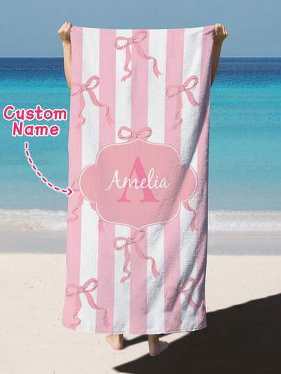 1PC Personalized Custom Beach Towel With Text Design, Customized With Your Name. Perfect For Use On The Beach, By The Poolside, And During Beach Vacations. This Multifunctional Beach Towel Is Ideal For Outdoor Beach Activities, Travel, And Provides Comfort When Lounging, Sunbathing, And Relaxing. A Unique Gift For Her, Him, Mother, Father, Girlfriend, Boyfriend
