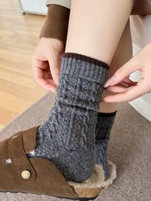 1/2/3/5 双装美利奴羊毛袜，冬季保暖袜，撞色女士中长袜，秋冬季加厚袜