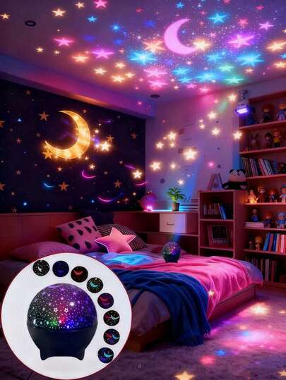 1 LED Starry Night Ambient Light With Multiple Color Patterns, Latest Star And Moon Projector, Eight Starry Sky And Moon Light Effects, 360° Rotatable LED Projector, Compact And Portable, Galaxy Star Projector, Bedroom Night Light Projector, Home Theater, Ceiling, Gift Decoration, Holiday Present, Camping, Wedding Decoration, Romantic Ambient Night Light, Suitable For Room Decoration, Birthday Gift For Boys And Girls