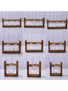 1 Set Wood Base Glass Vase - Hydroponic Plant Stand With Cultivation Station, Desktop Glass Container With Wooden Rack, Fashionable Home And Office Decor, Ideal Gift For Plant Lovers - Multicolor - View 5