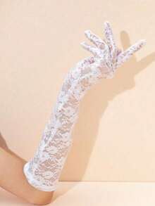 1 Pair Women Lace Embroidered Gloves, Suitable For Weddings, Parties, Halloween Wedding Valentine's Day Valentines - trắng - Xem 11