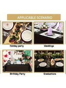 3pcs-6pcs/Set Elegant Disposable Tablecloth Set In Black, Machine Woven, Perfect For Weddings, Bridal Showers, Birthdays And General Gatherings. Easy To Clean Plastic Interior Cover - Multicolor - View 2