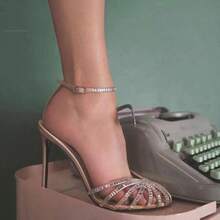 2025 New Arrival Rhinestone Foot-Wrapping Sandals - Women's Round Toe Cutout Stiletto Heel Elegant Party Princess Shoe - 銀色10厘米 - 查看 4