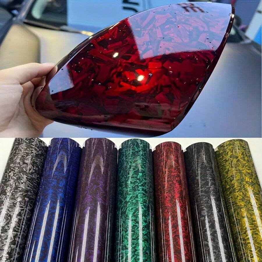 1片高品质锻造碳纤维车身贴膜，超亮面，乙烯基车身贴膜，锻造花卉碳纤维图案，适用于汽车、摩托车、自行车等车辆内外饰贴花，自粘式DIY改装车贴