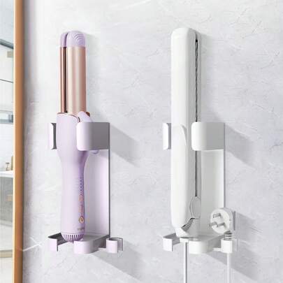 新款卷发棒支架和吹风机架，壁挂式，多功能，免钻孔浴室收纳架