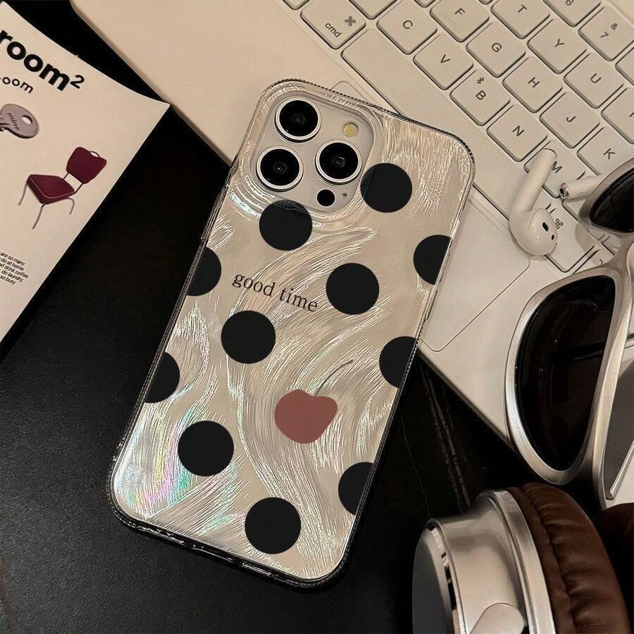 Funda de teléfono de malla de plumas con orificio] Funda de teléfono de plumas IMD premium con puntos negros para 17 Pro 16 14/13 con orificio 15 - Hilo de plumas IMD con agujero grande - Ver 1