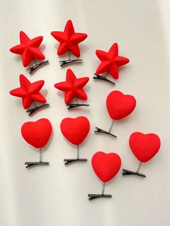 10 piezas de Pinzas para el cabello con forma de estrella roja y corazón, accesorios de cabello de metal lindos, adecuados para vacaciones, actuaciones, primavera/verano/otoño/invierno