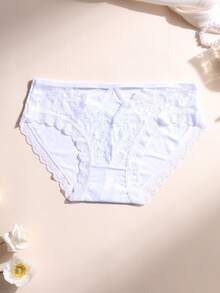 4 piezas Bragas de mujer de triángulo de seda de hielo con encaje sexy, calado y empalme, de cintura baja, sin costuras, lencería suave, cómoda y transpirable para yoga, deportes y uso diario - Multicolor - Ver 5