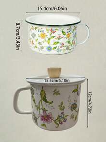 1 件木柄搪瓷不粘锅，时尚花卉早餐煎锅，快速加热搪瓷汤锅，适用于燃气灶、柴炉、电磁炉、烤箱、蒸锅，2 人汤锅带盖和不带盖，搪瓷锅加热迅速（内有液体使用），精美包装，适合作为母亲节和圣诞节送给朋友、母亲和岳母的时尚礼物 - 彩色 - 查看 5