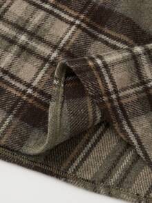 Chân váy kẻ sọc EARO, Chân váy dài chữ A cạp cao kiểu dáng cổ điển mới dành cho nữ, Vải kẻ sọc không co giãn, Trang phục thường ngày thanh lịch - Xám - Xem 5