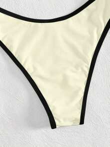 PEPPERMOLLY 新款纯色柔软系带性感比基尼，女士时尚泳装，适合夏季海滩度假 - 米色 - 查看 5