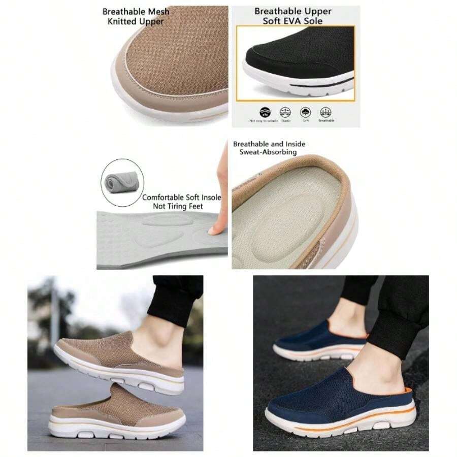 Comfy Breathable Orthopedic Sandals, Men's Slip - on Mules Half Sneakers, Mesh Breathable Half Slip In Sneakers Gray Pink, 5 - inicial - Ver 1