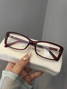 1pc Retro Red Rectangle Non-Prescription Glasses Glasses, Blocking Harmful Light, Protecting Eyes For Shopping, Reading, Computer, Phone And Daily Wear - Trong sáng - Xem 13