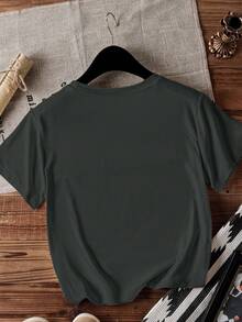 Women White Lace Rabbit Pattern Solid Color Round Neck Short Sleeve Casual Regular T-Shirt - Dark Grey - View 2