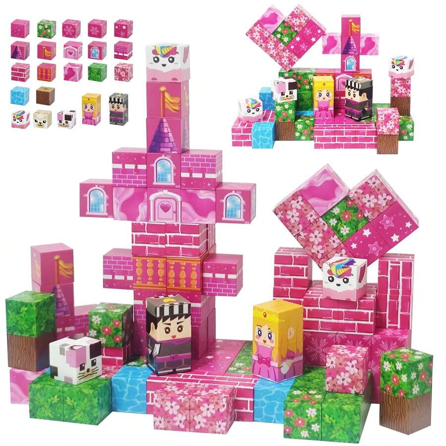 Bloques de construcción magnéticos, rompecabezas 3D, juego creativo de castillo de princesa STEM, adecuado para niños y niñas, regalos de fiesta de cumpleaños y Navidad - Multicolor - Ver 1