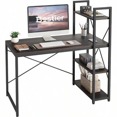 120cm Computer Desk With Storage Shelves Writing Study Table Walnut