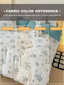 4件套浅蓝色碎花清新床上用品套装（1个被套+1个床单+2个枕套），不含填充物 - 杏色 - 查看 6