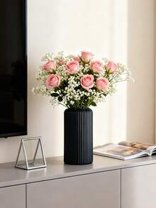 1pc Ceramic Look Plastic Composite Vase, Unbreakable Vase, 8.2 Inch Tall Plastic Vase, Simple Desktop Vase, Dry Flower Vase, Bohemian Style, Suitable For Bedroom Decor, Balcony Decor, Home Decor, Wedding Decor, Party Decor, Christmas Gift, Christmas Decor, Easter Gift, Gift For Her - White - View 8