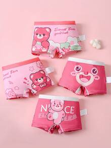 4件套女童少女可爱熊印花柔软休闲舒适内裤内衣套装