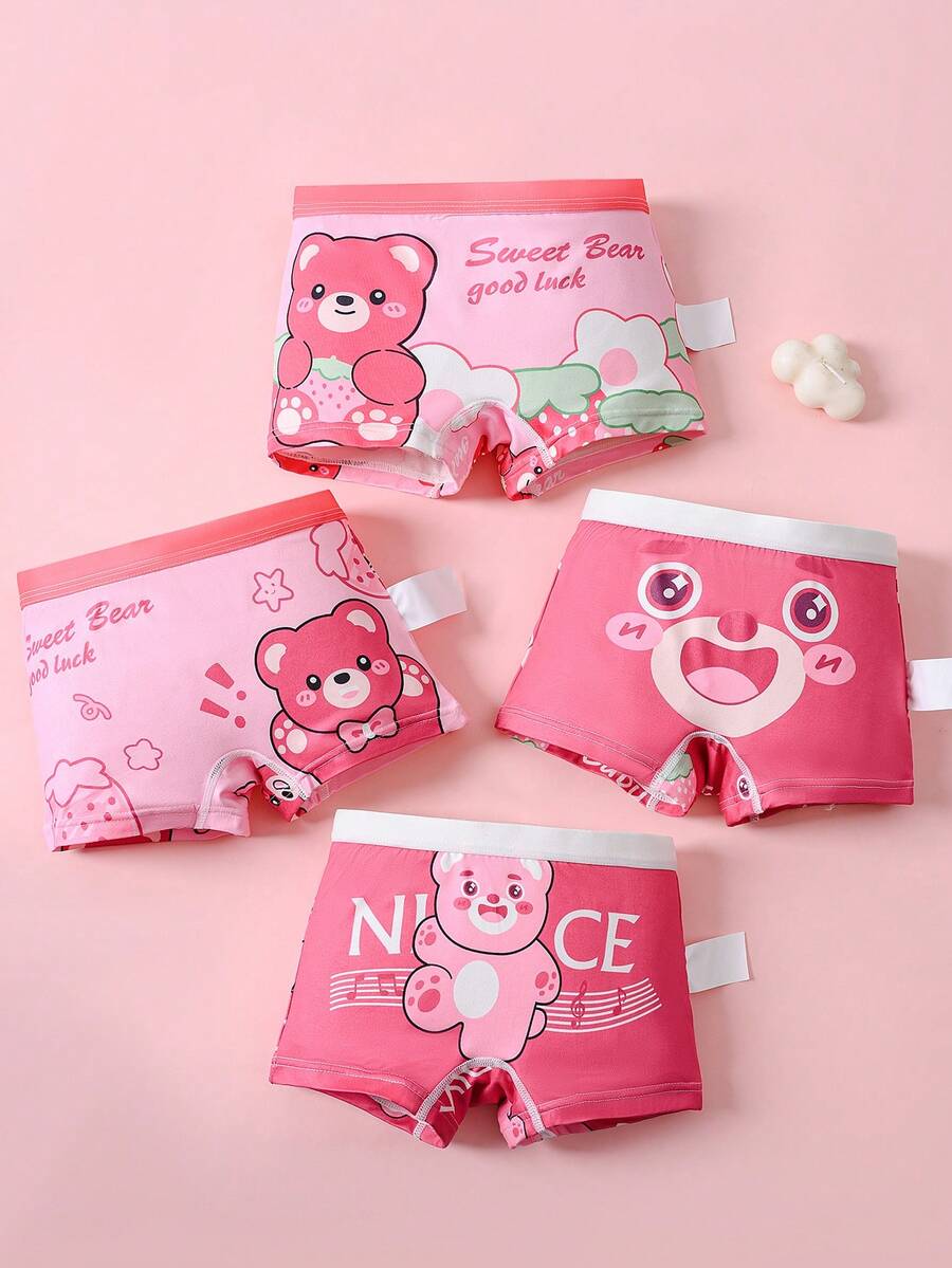 4件套女童少女可爱熊印花柔软休闲舒适内裤内衣套装