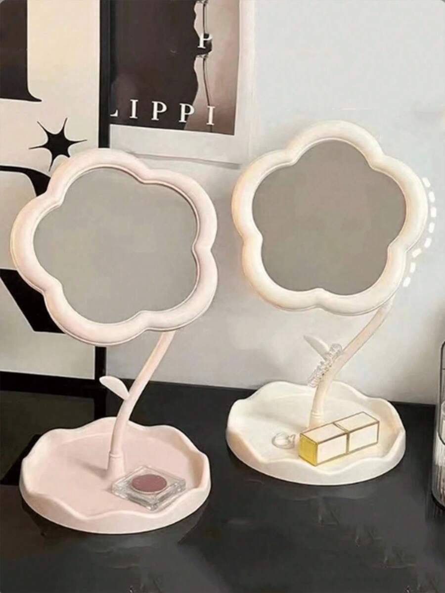 1 Espejo de maquillaje con diseño de flor, espejo de tocador lindo para oficina, hogar, dormitorio estudiantil. Adecuado como regalo para amigos, parejas, decoración de baño, decoración de otoño, organizador de maquillaje - Multicolor - Ver 1