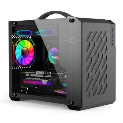 MINI-Tower Case Mini Portable ITX Computer Case Full Side Glass Transparent DIY Desktop Case With Handle Gaming PC Case 360mm Radiator Computer Tower Case - Fan Not Included Black