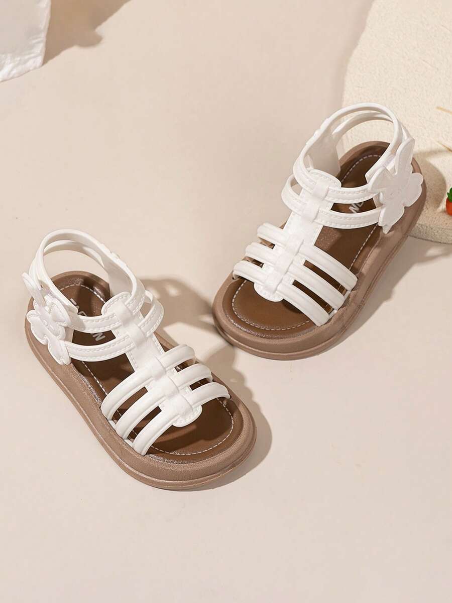 1 Pair Girls' Summer Fashion Roman Sandals, Soft Sole Non-Slip Stylish & Comfortable Beach Shoes - White - View 1