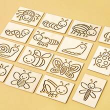 儿童木制镂空画板套装，适合男孩女孩绘画描摹，儿童圣诞节礼物和生日礼物 - 彩色 - 查看 5