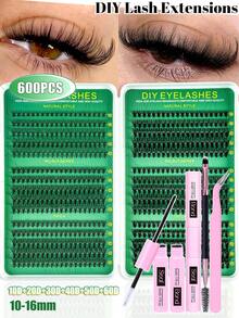 600pcs D-Curl Fluffy False Eyelashes Set (10-16mm), Beginner-Friendly False Eyelash Tutorial Book, Thick & Voluminous DIY Segmented Eyelash Extensions (With Adhesive Seal), Tweezers, Eyelash Brush, Thickening Lashes, Lightweight & Reusable Large Capacity Individual Lashes - 黑色 - 查看 12