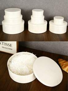 4个圆形礼盒，鲜花盒，礼品包装盒，适用于教师节、母亲节、父亲节、情人节、圣诞节（不同批次之间可能存在轻微色差，但质量不变） - 白色 - 查看 4