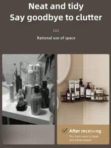 3pcs No Drill Stainless Steel Bathroom Storage Rack, Corner Shower Shelf, Wall Mounted Adhesive Shower Caddy, Soap Dispenser Holder, Shampoo Rack - Black - View 3