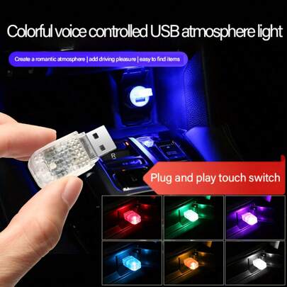 Đèn neon trang trí nội thất xe hơi dùng nguồn USB - Đèn cảm ứng xe hơi, đèn trang trí nhiều màu sắc kích hoạt bằng âm thanh, hơn 20 hiệu ứng, không chống nước, dễ lắp đặt, phù hợp với hầu hết các loại xe, không cần pin.