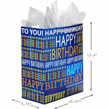 Hallmark - Bolsa grande de regalo de cumpleaños de 13 pulgadas con papel de seda azul feliz cumpleaños velas multicolores - Azul - Ver 3