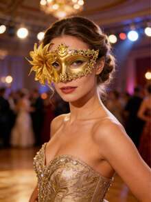 女士黑色威尼斯面具 - 花卉蕾丝舞会配饰。无需魔法，瞬间提升优雅气质。完美适用于狂欢节舞会和化装舞会。精湛工艺，细节精致。永恒经典，为任何特殊场合增添神秘与魅力。情人节装扮 - 彩色 - 查看 3