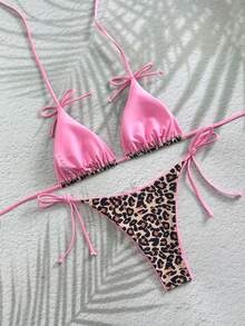 Damen Neuer Sexy & Eleganter Badeanzug-Set für Strandurlaub, Leoparden-Muster 2-teiliger rückenfreier Badeanzug, Sommerurlaub - Pink - Übersicht 3