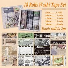Washi Tape Set, 18 Rolls Washi Stickers, Assorted Sizes, Junk Journal Scrapbook Tape, Bullet Journaling Scrapbooking Supplies, Planner Sticker DCor Floral - Newspaper - View 3
