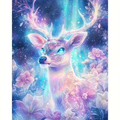 1 Set Frameless Round Diamond Painting Kit, Luminous Deer Pattern 5D Diamond Mosaic Embroidery Craft Kit, Beginner DIY Gem Art Wall Decor Gift