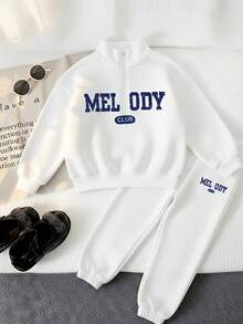 2pcs/Set Young Girl/Boys Autumn/Winter Long Sleeve Zip-Up Collar Sweatshirt And Sweatpants Set, Fashion, Skin-Friendly, Soft And Comfortable - White - View 1
