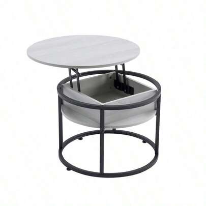 新作登場 昇降式テーブル センターテーブル 円形 大容量収納 木目調 コーヒーテーブル ローテーブル 隠し収納スペース 北欧 モダン 昇降テーブル スチール脚 グレー ブラック脚