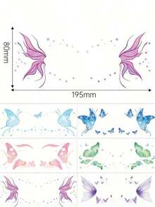 6 Sheets Colorful Butterfly Tattoos Waterproof Temporary Glitter Eye Tattoos Stickers For Halloween Valentine's Day Festival Party Prom Date Makeup Accessories - Nhiều màu - Xem 4