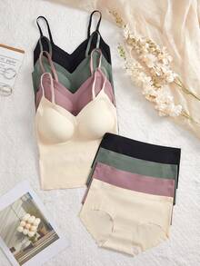 Women's Seamless 4-Piece Set With Adjustable Straps, Comfortable Ice Silk Top Suit - Multicolor - View 4