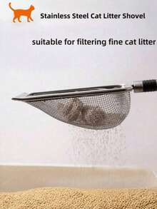 猫砂铲不锈钢网状铲长柄深铲不粘涂层金属猫砂铲，适用于猫砂盆和幼猫粪便清理，长柄深铲设计，轻松清理猫砂盆 - 宠物主人的理想之选