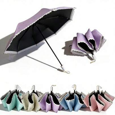 精致花卉蕾丝8根伞骨加固耐用旅行防晒折叠伞，春夏精选，伴娘礼物，房间/卧室装饰，海滩，旅行，男女皆宜，度假必备