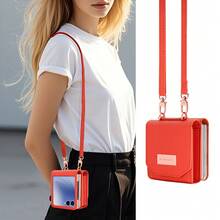 VIETAO 带挂绳的仿皮钱包式手机壳，带卡槽，兼容三星 Galaxy Z Flip 3 5G、4、5、6、7 - 橘色 - 查看 7