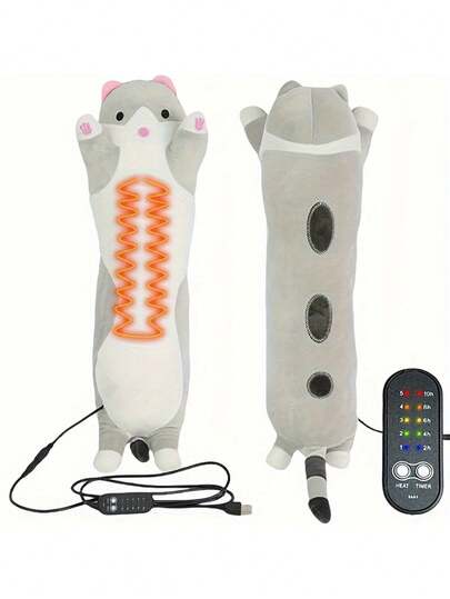 Almohada de peluche con calefacción USB para gato, almohada para el cuello, 5 ajustes de calor, 5V 2A, regalo ideal para el Día de San Valentín, cumpleaños