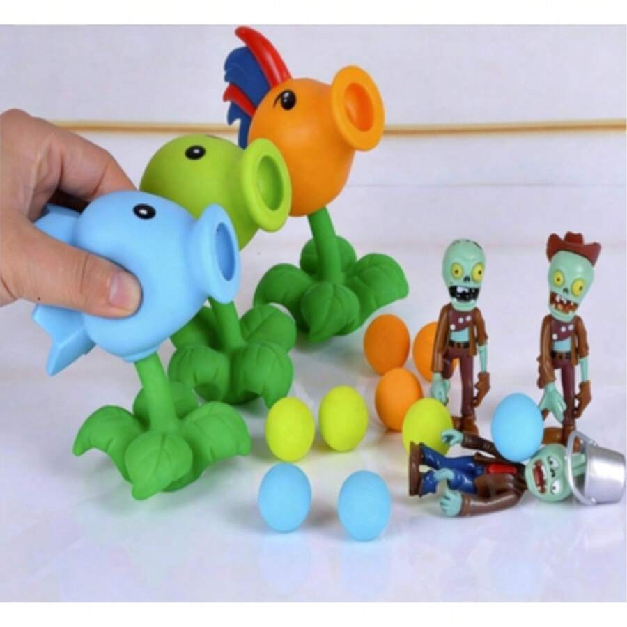 8-10厘米 植物大战僵尸 豌豆射手 PVC 可动人偶模型玩具，动漫收藏品，高品质（注意：可能存在轻微瑕疵，不影响正常使用。追求完美者请谨慎下单） - 黑色 - 查看 1
