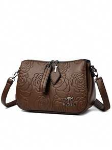 Túi đeo vai nữ bằng da mềm cao cấp mới năm 2025, họa tiết hoa, túi đeo chéo, ví thiết kế dành cho nữ. - màu nâu - Xem 5